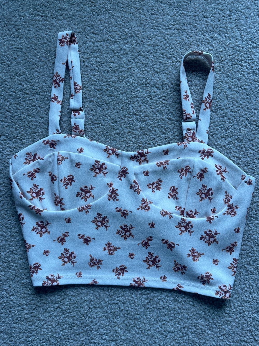 Altar'd State White Crop Bustier with Brown Floral Print